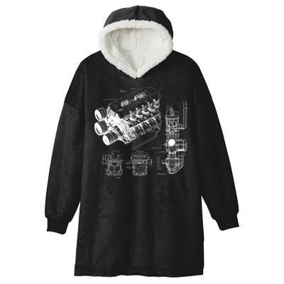 Engine Blueprint Hooded Wearable Blanket