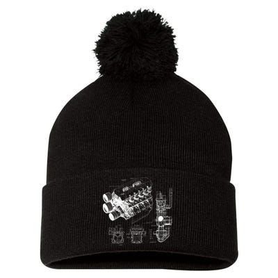 Engine Blueprint Pom Pom 12in Knit Beanie