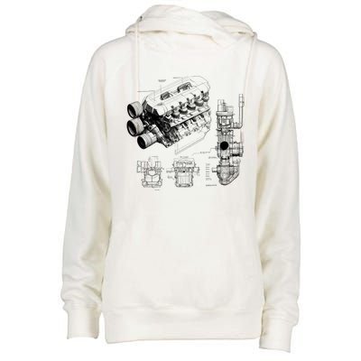 Engine Blueprint Womens Funnel Neck Pullover Hood