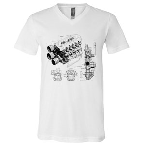 Engine Blueprint V-Neck T-Shirt