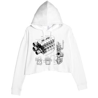 Engine Blueprint Crop Fleece Hoodie