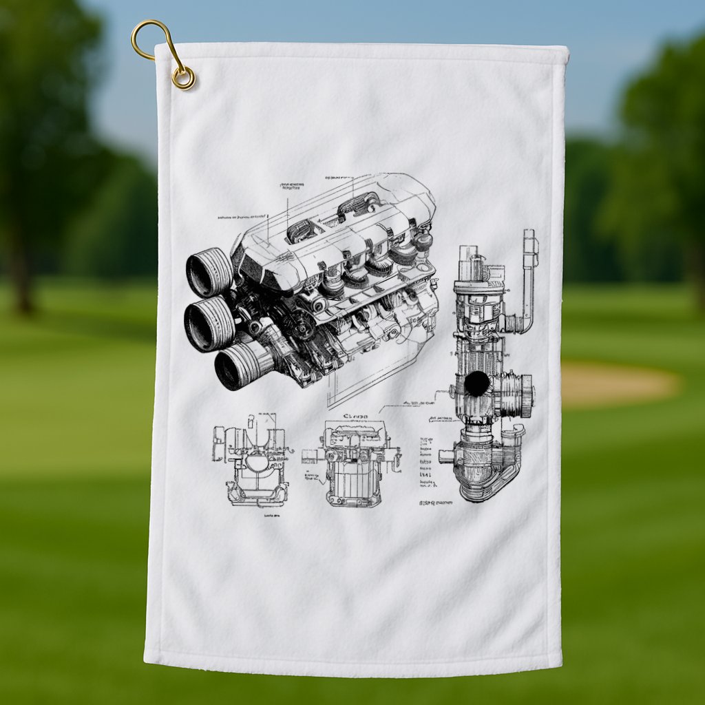 Engine Blueprint Golf Towel