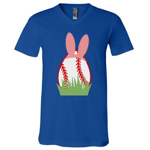 Easter Bunny Ears Baseball Player Coach Fan Lover Ball Gift V-Neck T-Shirt