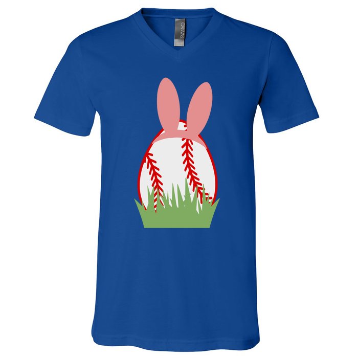 Easter Bunny Ears Baseball Player Coach Fan Lover Ball Gift V-Neck T-Shirt