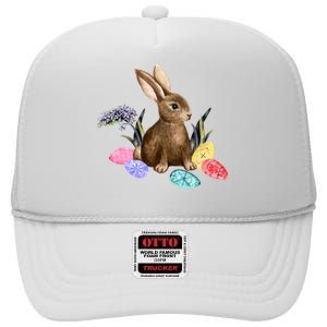 Easter Bunny Egg Spring Holiday Cute High Crown Mesh Back Trucker Hat