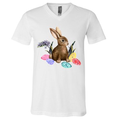 Easter Bunny Egg Spring Holiday Cute V-Neck T-Shirt