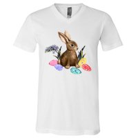 Easter Bunny Egg Spring Holiday Cute V-Neck T-Shirt