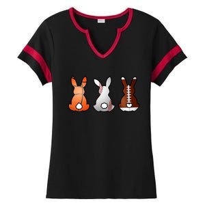 Easter Bunny Football Basketball Baseball Sports Fan Ladies Halftime Notch Neck Tee