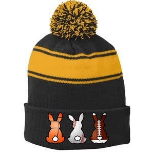 Easter Bunny Football Basketball Baseball Sports Fan Stripe Pom Pom Beanie