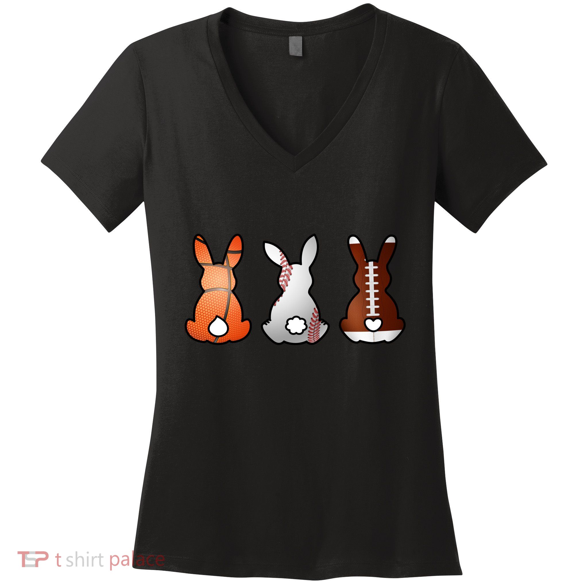 Easter Bunny Football Basketball Baseball Sports Fan Women's V-Neck T-Shirt
