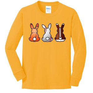 Easter Bunny Football Basketball Baseball Sports Fan Kids Long Sleeve Shirt