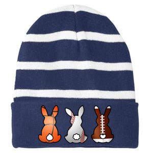 Easter Bunny Football Basketball Baseball Sports Fan Striped Beanie with Solid Band