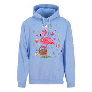 Easter Bunny Flamingo Bringing Eggs Basket Happy Easter Gift Unisex Surf Hoodie