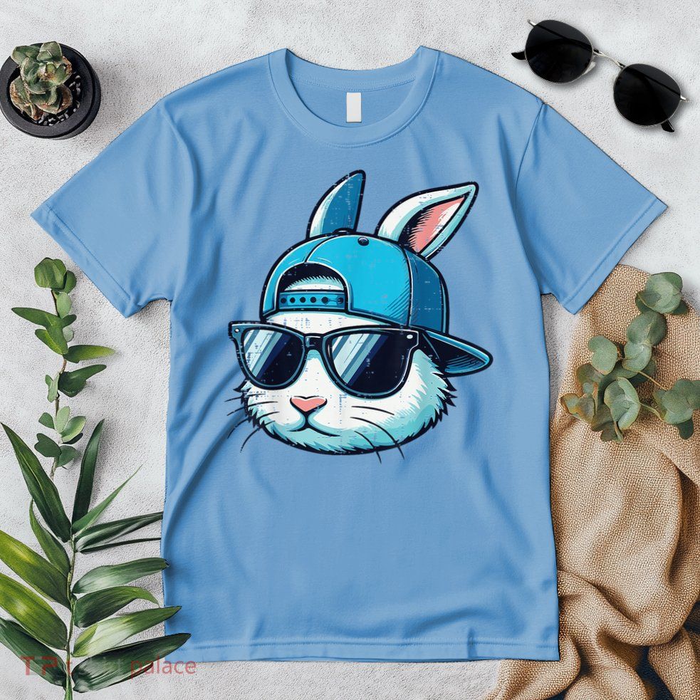 Easter Bunny Face Baseball Cap Sunglasses Rabbit Premium T-Shirt