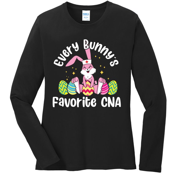 Everybody Bunnys Favorite Cna Cute Easter Day Nurse Ladies Long Sleeve Shirt