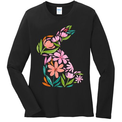 Easter Bunny Flower Holiday Ladies Long Sleeve Shirt