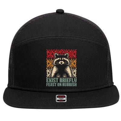 Exist Briefly Feast On Rubbish Raccoon 7 Panel Mesh Trucker Snapback Hat