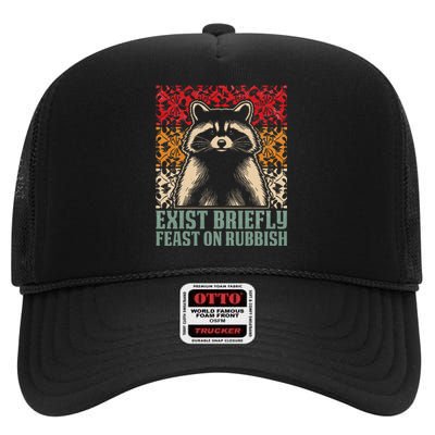 Exist Briefly Feast On Rubbish Raccoon High Crown Mesh Back Trucker Hat