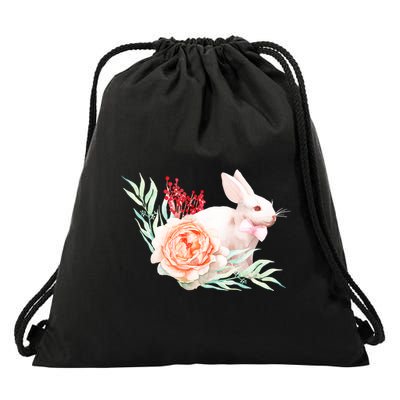 Easter Bunny Flower Spring Art Drawstring Bag