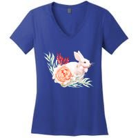 Easter Bunny Flower Spring Art Women's V-Neck T-Shirt
