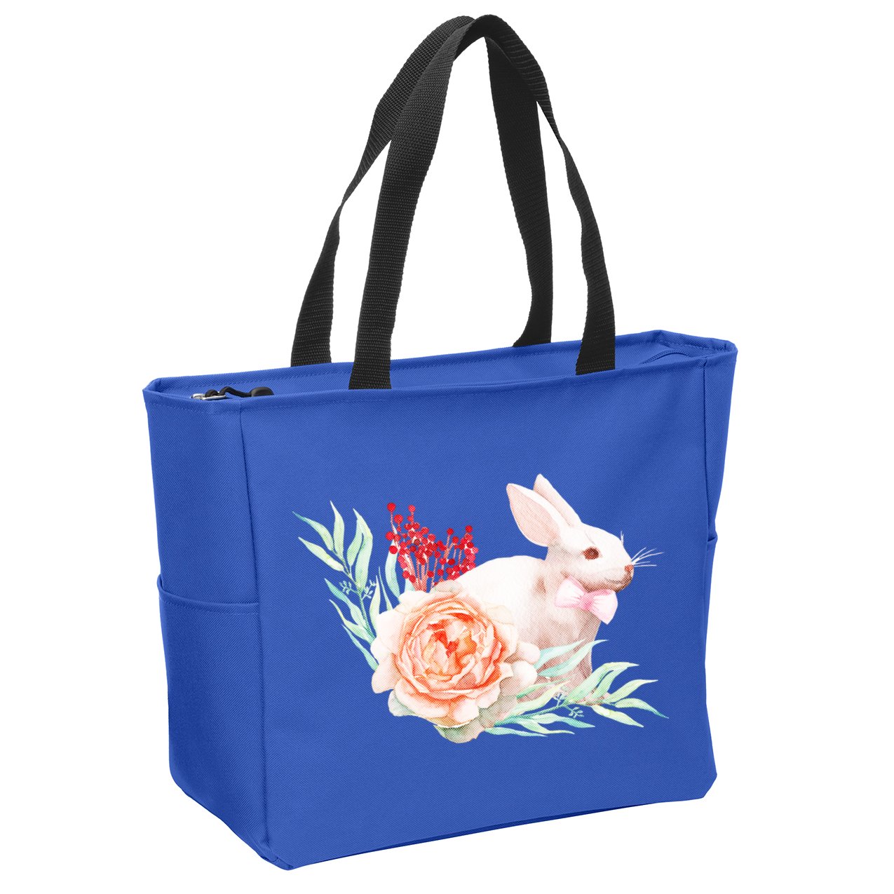 Easter Bunny Flower Spring Art Zip Tote Bag