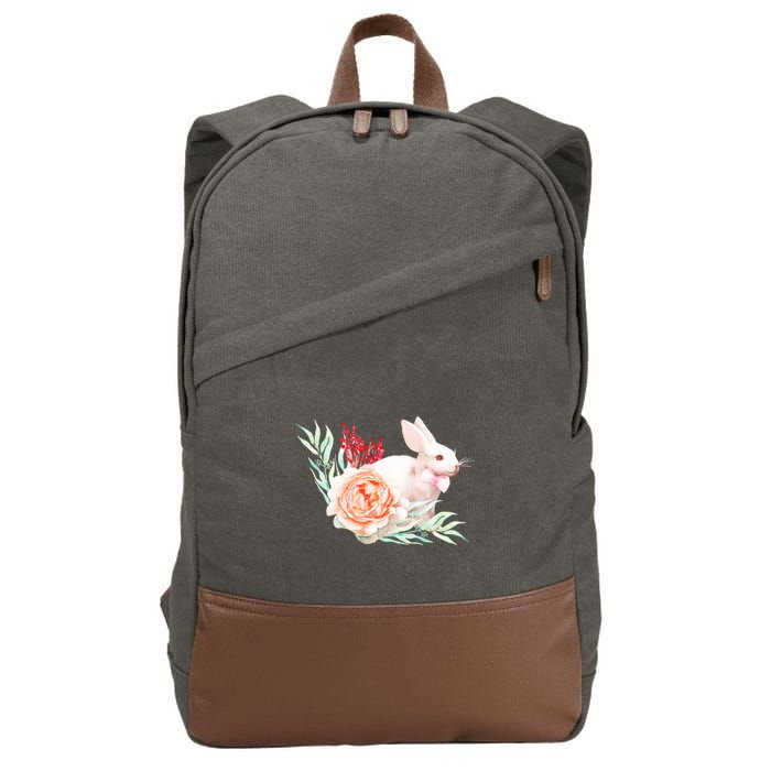 Easter Bunny Flower Spring Art Cotton Canvas Backpack