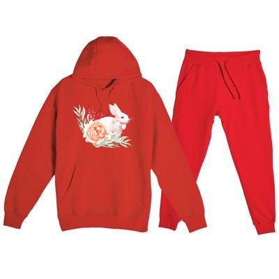 Easter Bunny Flower Spring Art Premium Hooded Sweatsuit Set