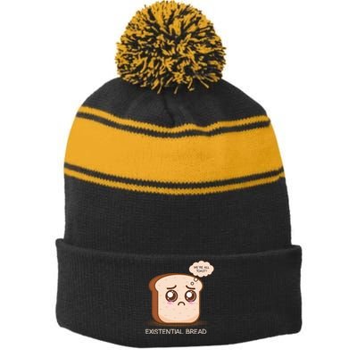 Existential Bread Funny Cute Kawaii Existential Dread Stripe Pom Pom Beanie