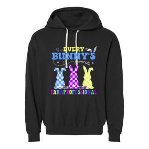 Every BunnyS Favorite Paraprofessional Groovy Easter Rabbit Garment-Dyed Fleece Hoodie