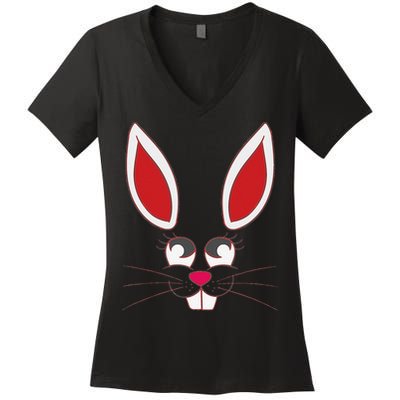 Easter Bunny Face Easter Funny Women Easter Egg Women's V-Neck T-Shirt