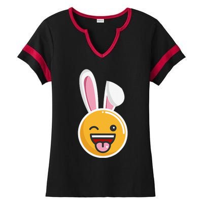 Easter Bunny Funny Egg Ears N Nose Tongue Out Cute Ladies Halftime Notch Neck Tee