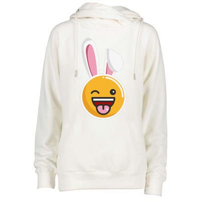 Easter Bunny Funny Egg Ears N Nose Tongue Out Cute Womens Funnel Neck Pullover Hood