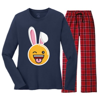 Easter Bunny Funny Egg Ears N Nose Tongue Out Cute Women's Long Sleeve Flannel Pajama Set 