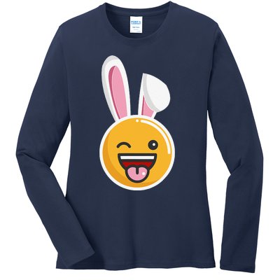 Easter Bunny Funny Egg Ears N Nose Tongue Out Cute Ladies Long Sleeve Shirt