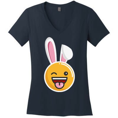 Easter Bunny Funny Egg Ears N Nose Tongue Out Cute Women's V-Neck T-Shirt