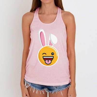 Easter Bunny Funny Egg Ears N Nose Tongue Out Cute Women's Knotted Racerback Tank