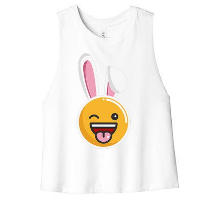 Easter Bunny Funny Egg Ears N Nose Tongue Out Cute Women's Racerback Cropped Tank