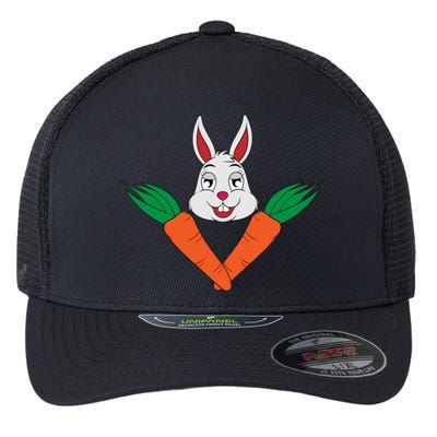 Easter Bunny Face With Carrots Gift Flexfit Unipanel Trucker Cap
