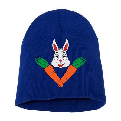 Easter Bunny Face With Carrots Gift Short Acrylic Beanie