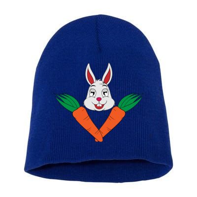 Easter Bunny Face With Carrots Gift Short Acrylic Beanie