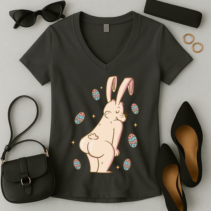 Easter Bunny Funny Twerk Women's V-Neck T-Shirt