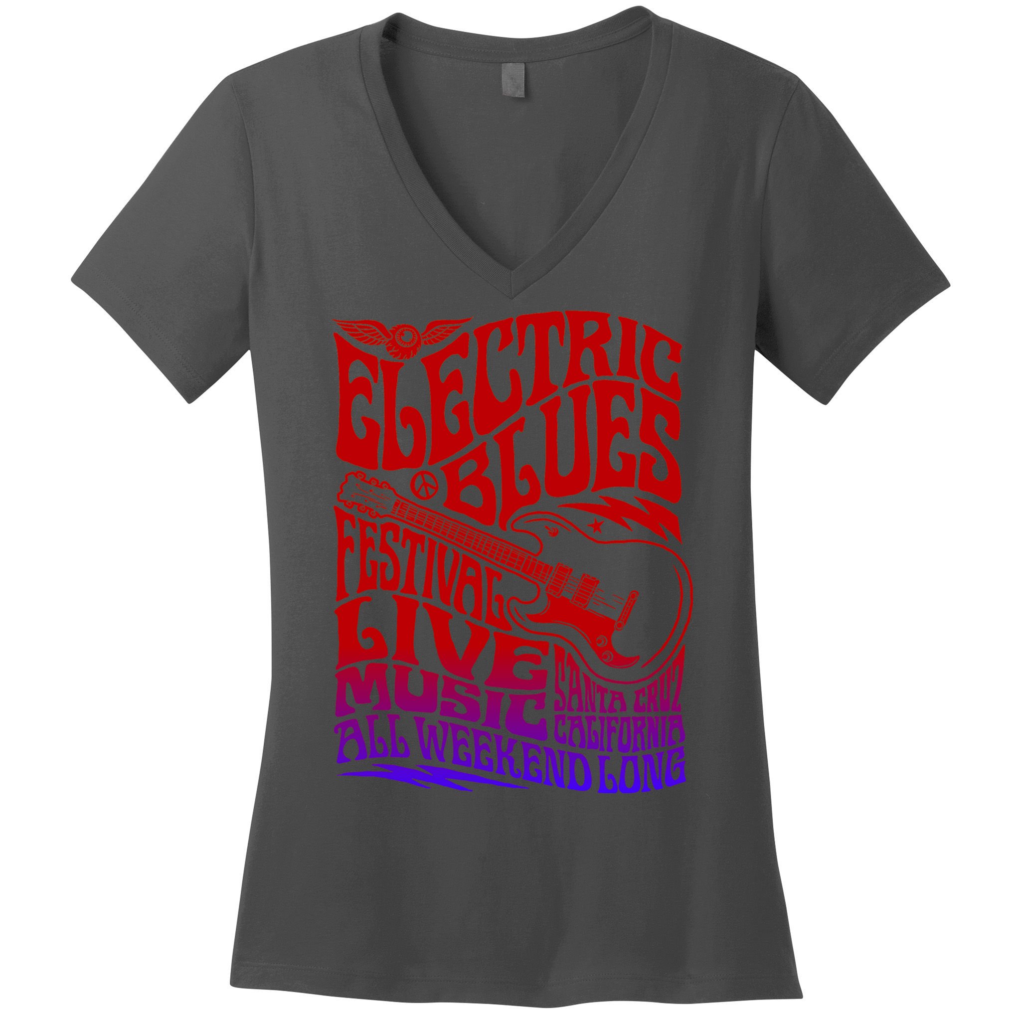 Electric Blues Festival Live Music Santa Cruz California Women's V-Neck T-Shirt