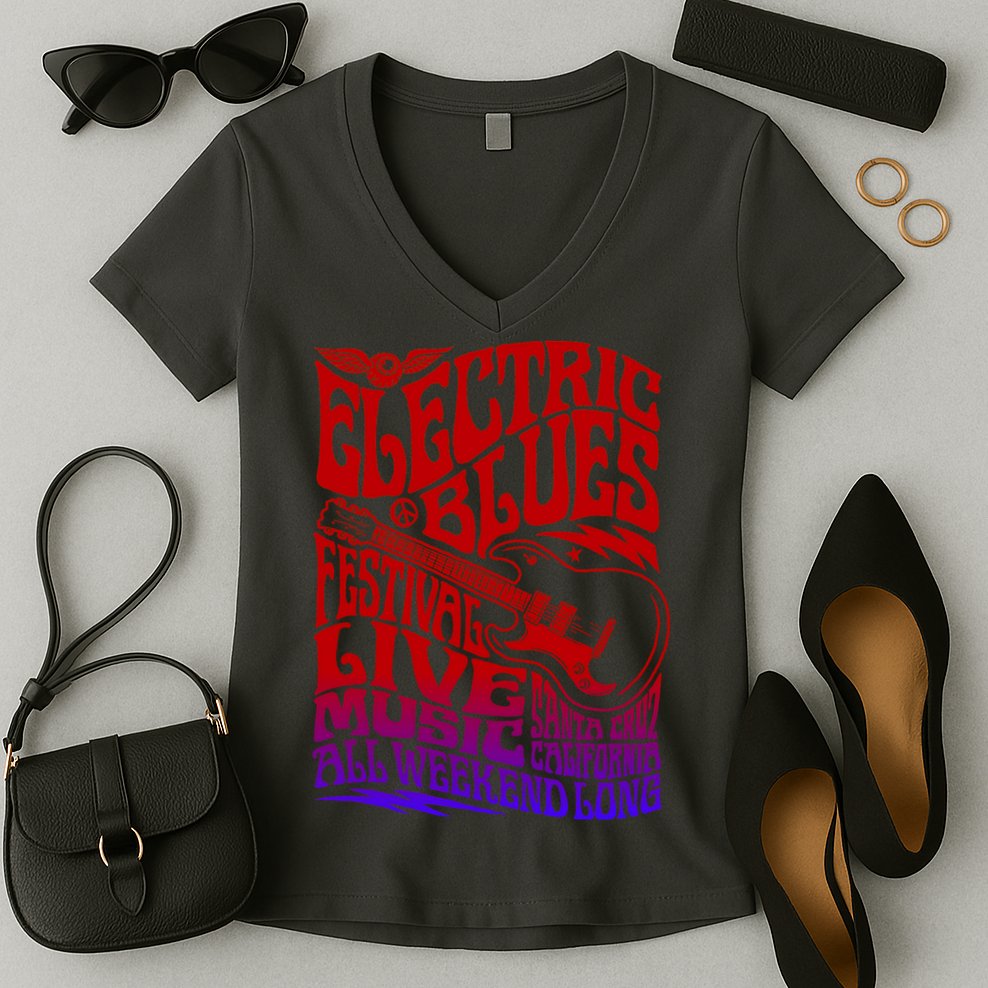 Electric Blues Festival Live Music Santa Cruz California Women's V-Neck T-Shirt
