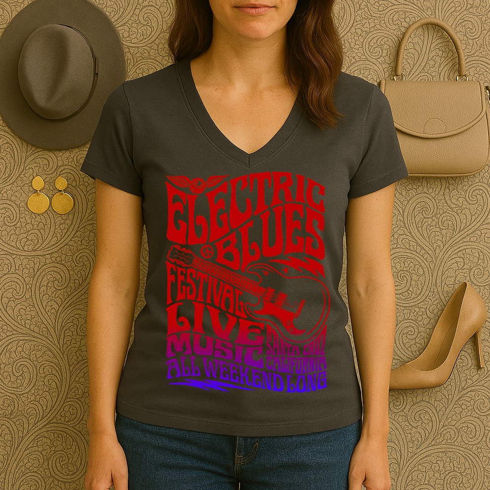 Electric Blues Festival Live Music Santa Cruz California Women's V-Neck T-Shirt