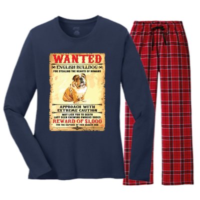 English Bulldog Funny Dog Lover Gifts Women's Long Sleeve Flannel Pajama Set 