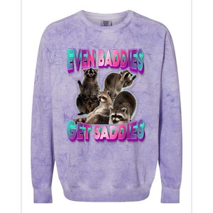 Even Baddies Get Saddies Raccoon Funny Oddly Specific Meme Colorblast Crewneck Sweatshirt