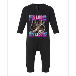 Even Baddies Get Saddies Raccoon Funny Oddly Specific Meme Infant Fleece One Piece