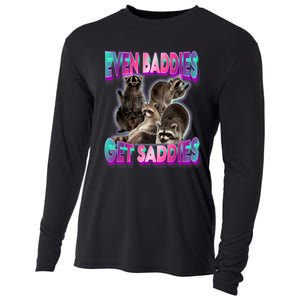 Even Baddies Get Saddies Raccoon Funny Oddly Specific Meme Cooling Performance Long Sleeve Crew