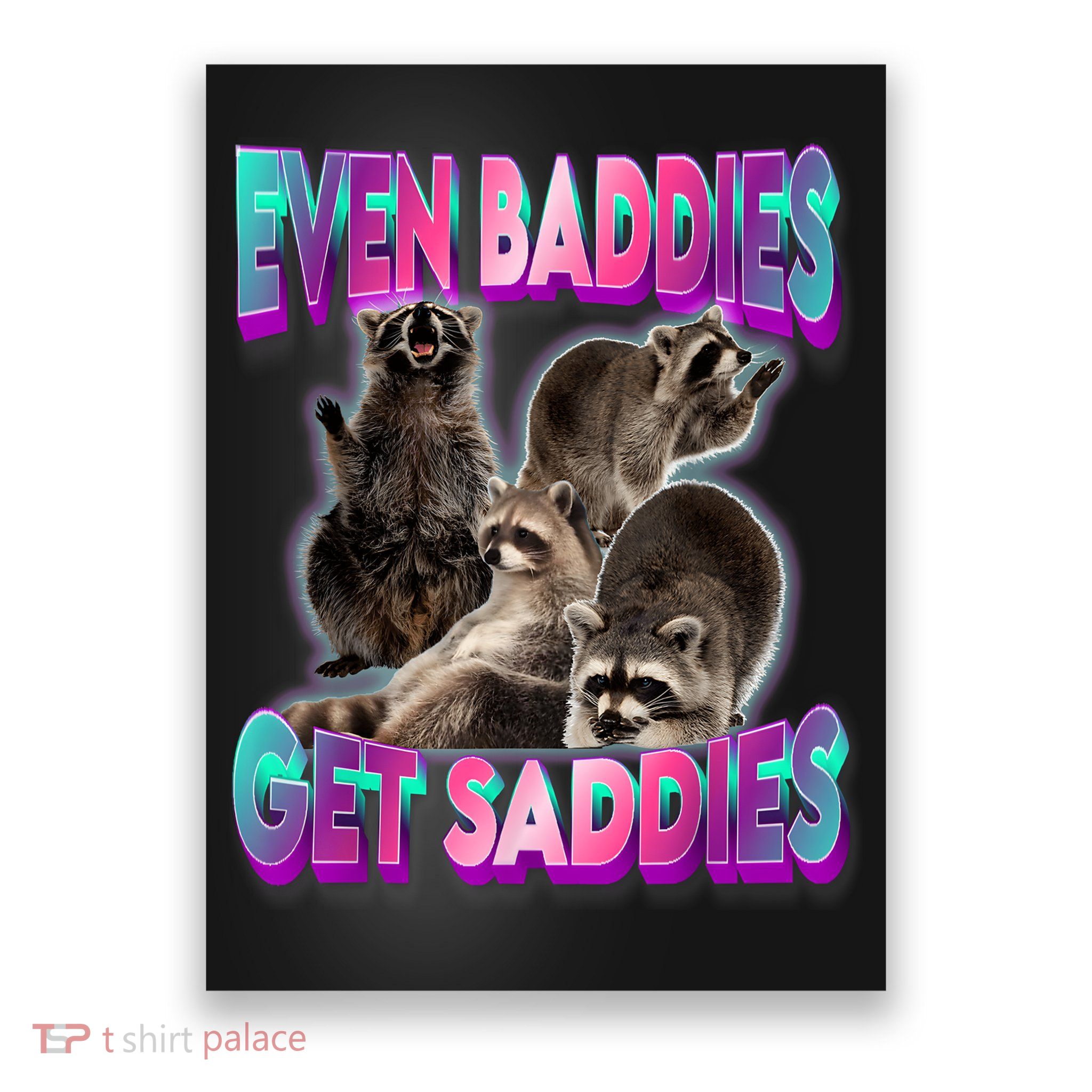 Even Baddies Get Saddies Raccoon Funny Oddly Specific Meme Poster