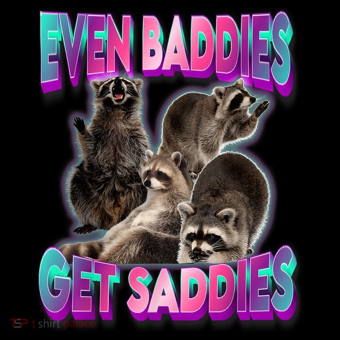 Even Baddies Get Saddies Raccoon Funny Oddly Specific Meme Cropped Pullover Crew